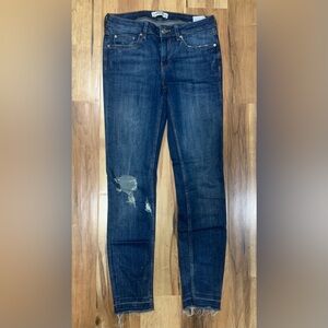 Zara Raw Hem Denim Pants Low Rise Womens 4 Skinny Blue Jean Frayed Distressed